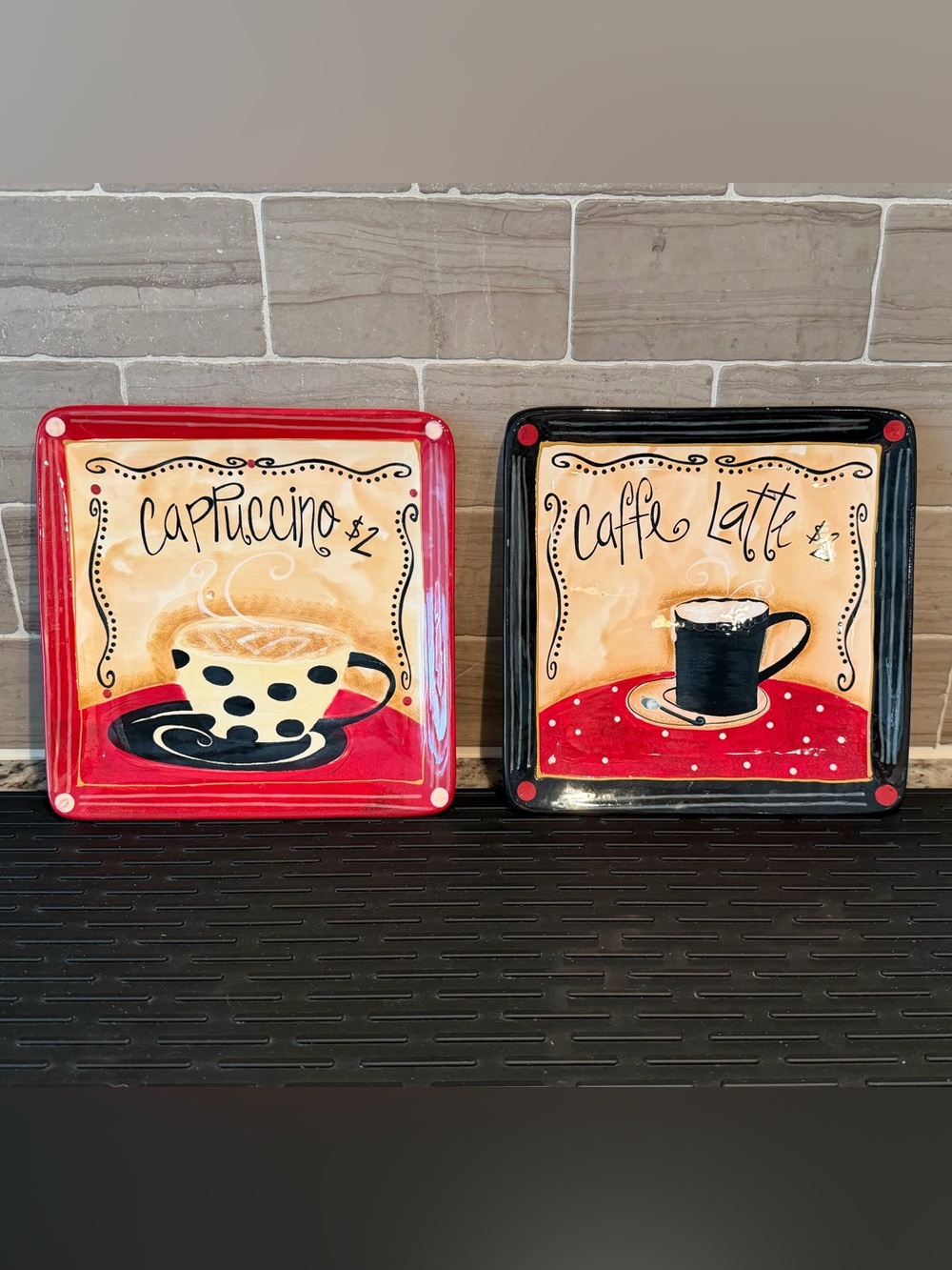 Certified International Nostalgia Coffee Plates Set of 2 Cappuccino Caffe Latte